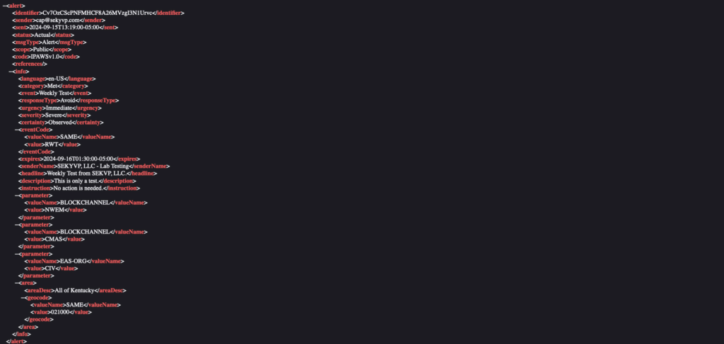 Example of CAP formatted message