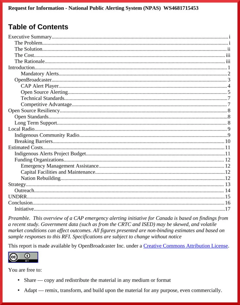 Government Canada Response to RFI